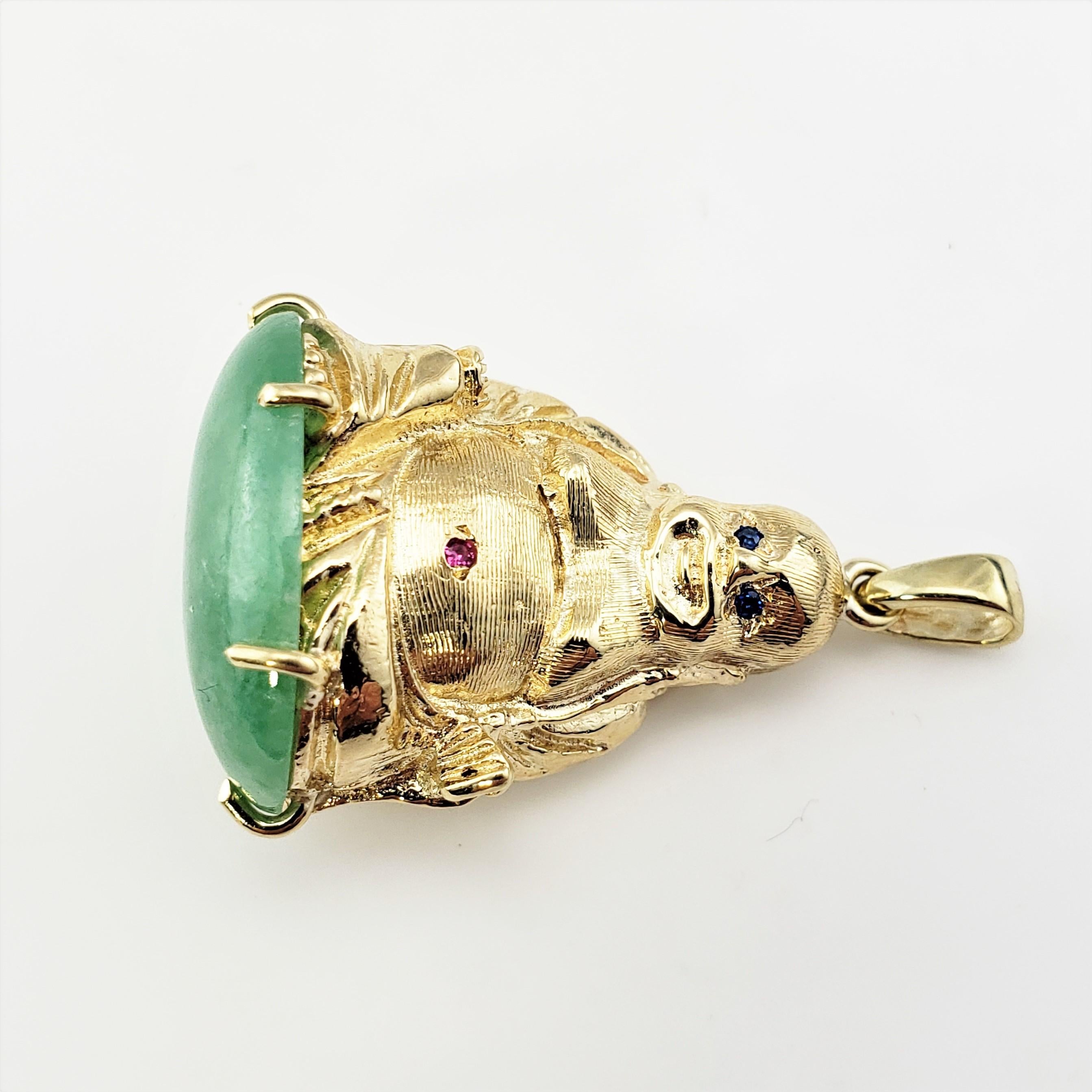 Oval Cut 10 Karat Yellow Gold Buddha and Jadeite Pendant