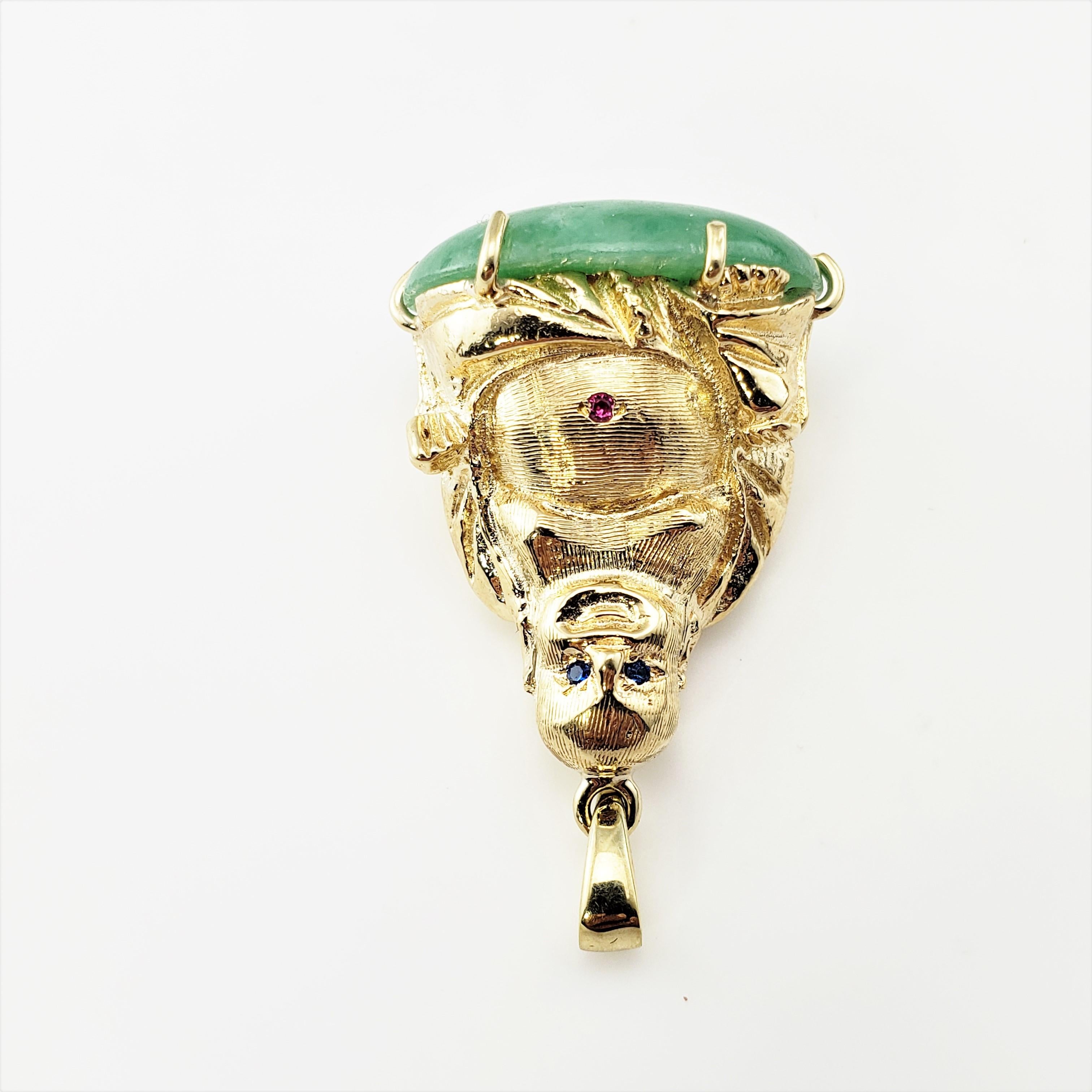 10 Karat Yellow Gold Buddha and Jadeite Pendant In Good Condition In Washington Depot, CT