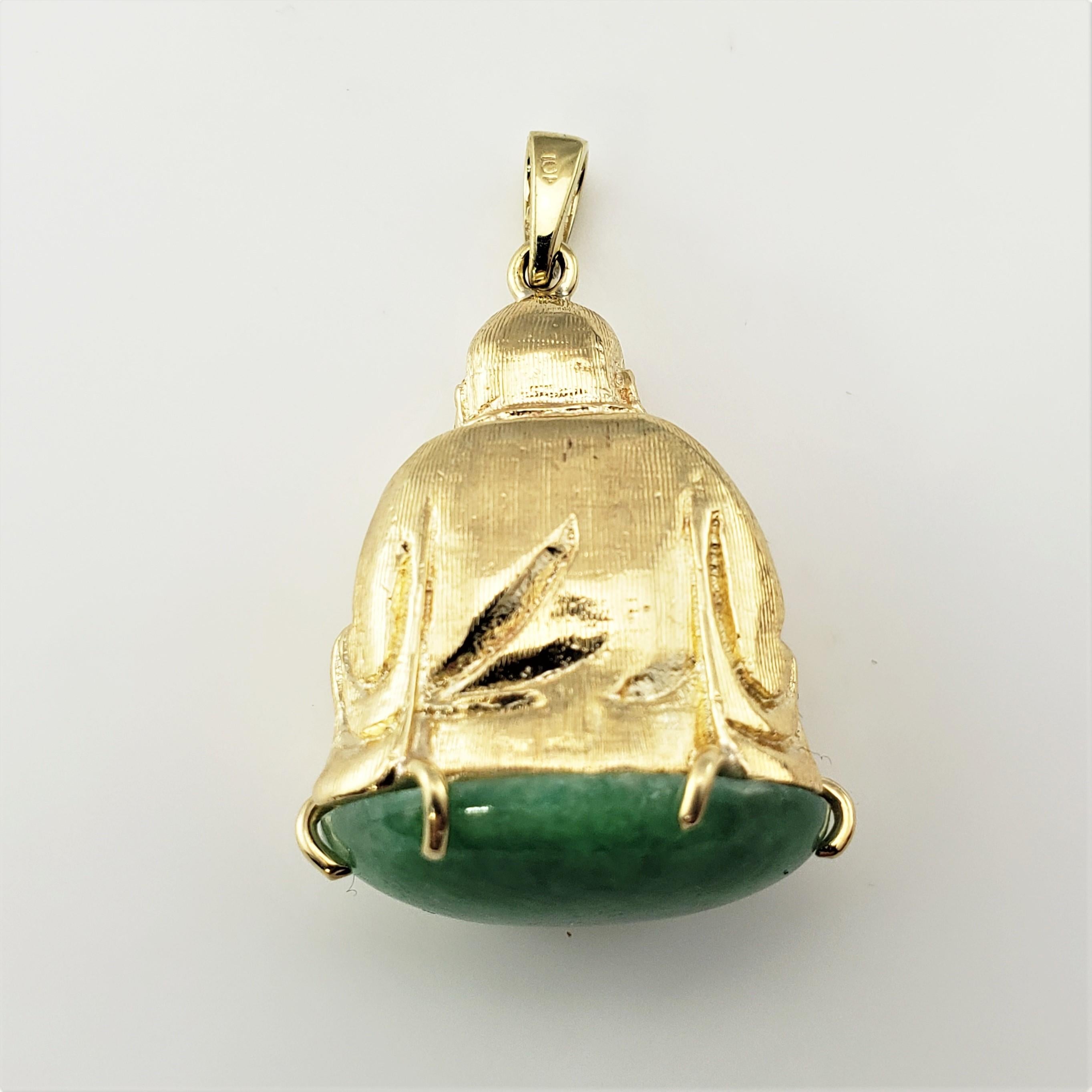 Women's or Men's 10 Karat Yellow Gold Buddha and Jadeite Pendant