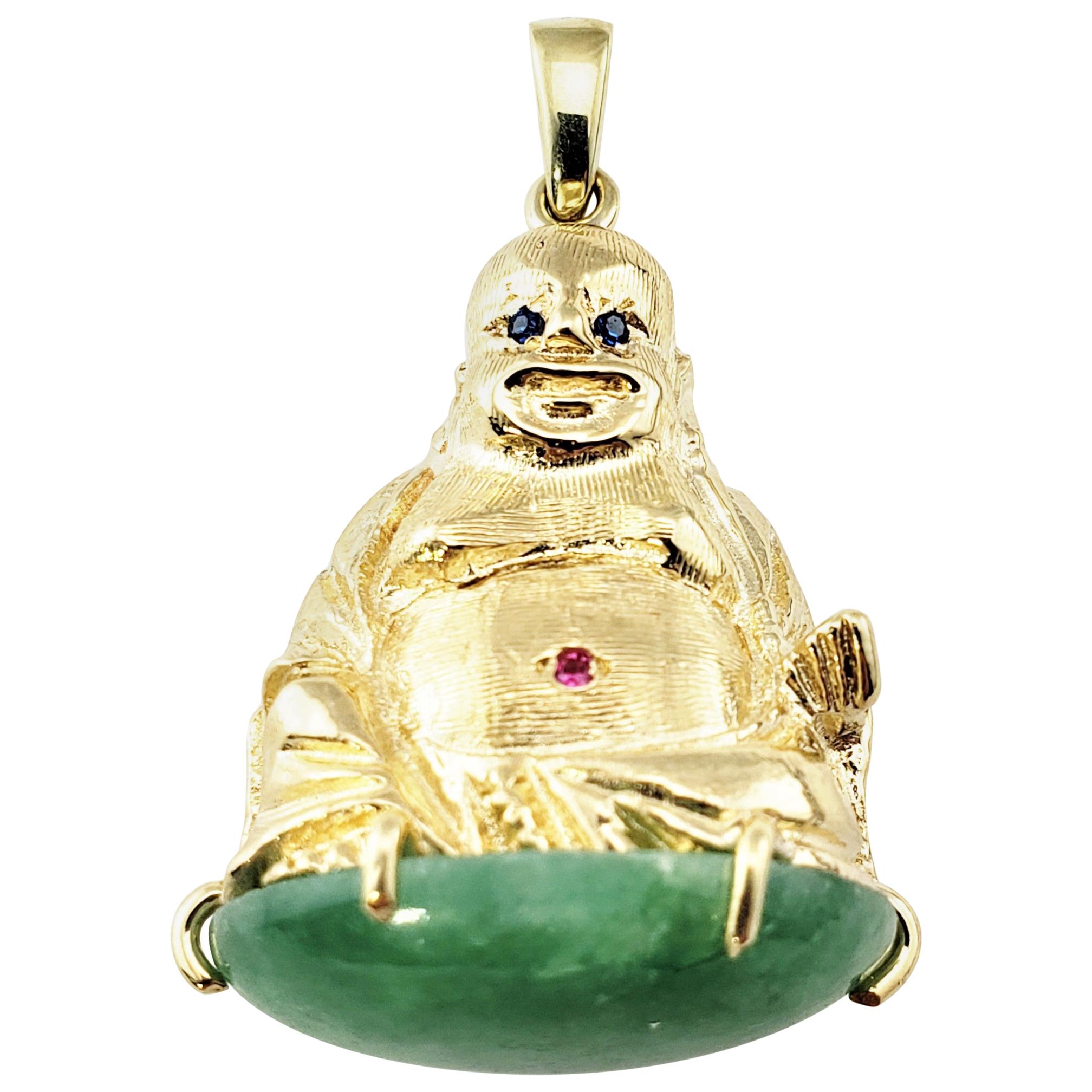 10 Karat Yellow Gold Buddha and Jadeite Pendant