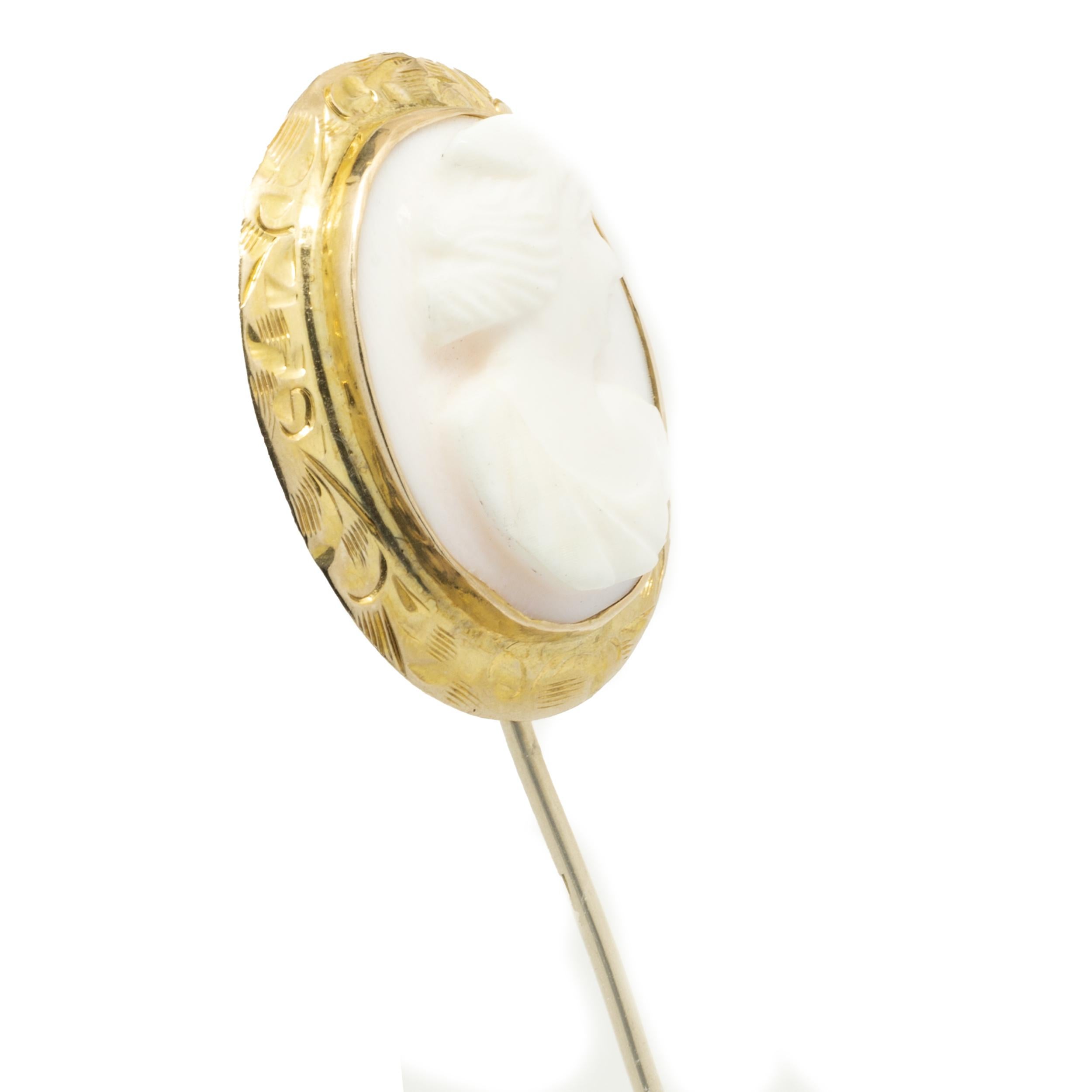 Vintage 10 Karat Yellow Gold Cameo Stick Pin In Excellent Condition For Sale In Scottsdale, AZ