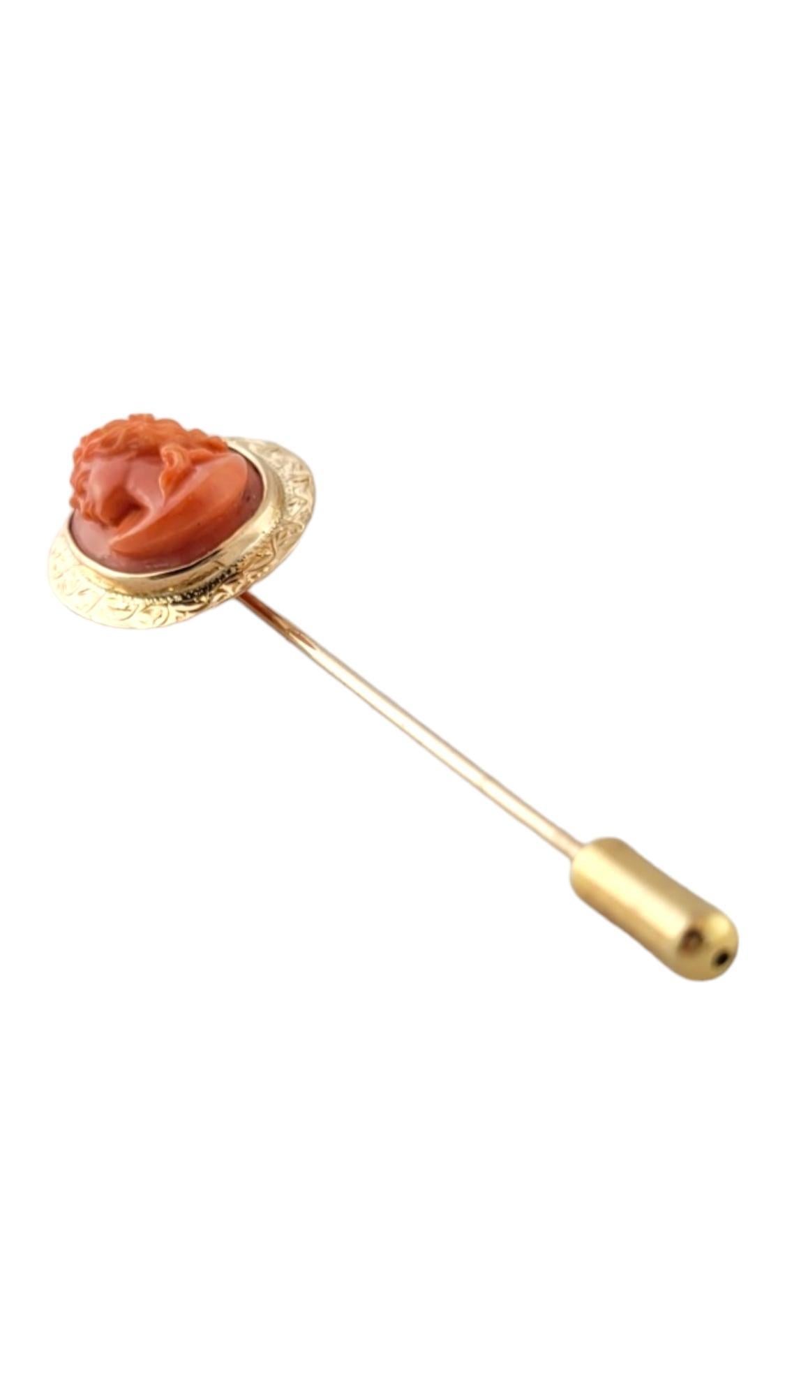 Oval Cut Vintage 10 Karat Yellow Gold Coral Cameo Stick Pin #17771
