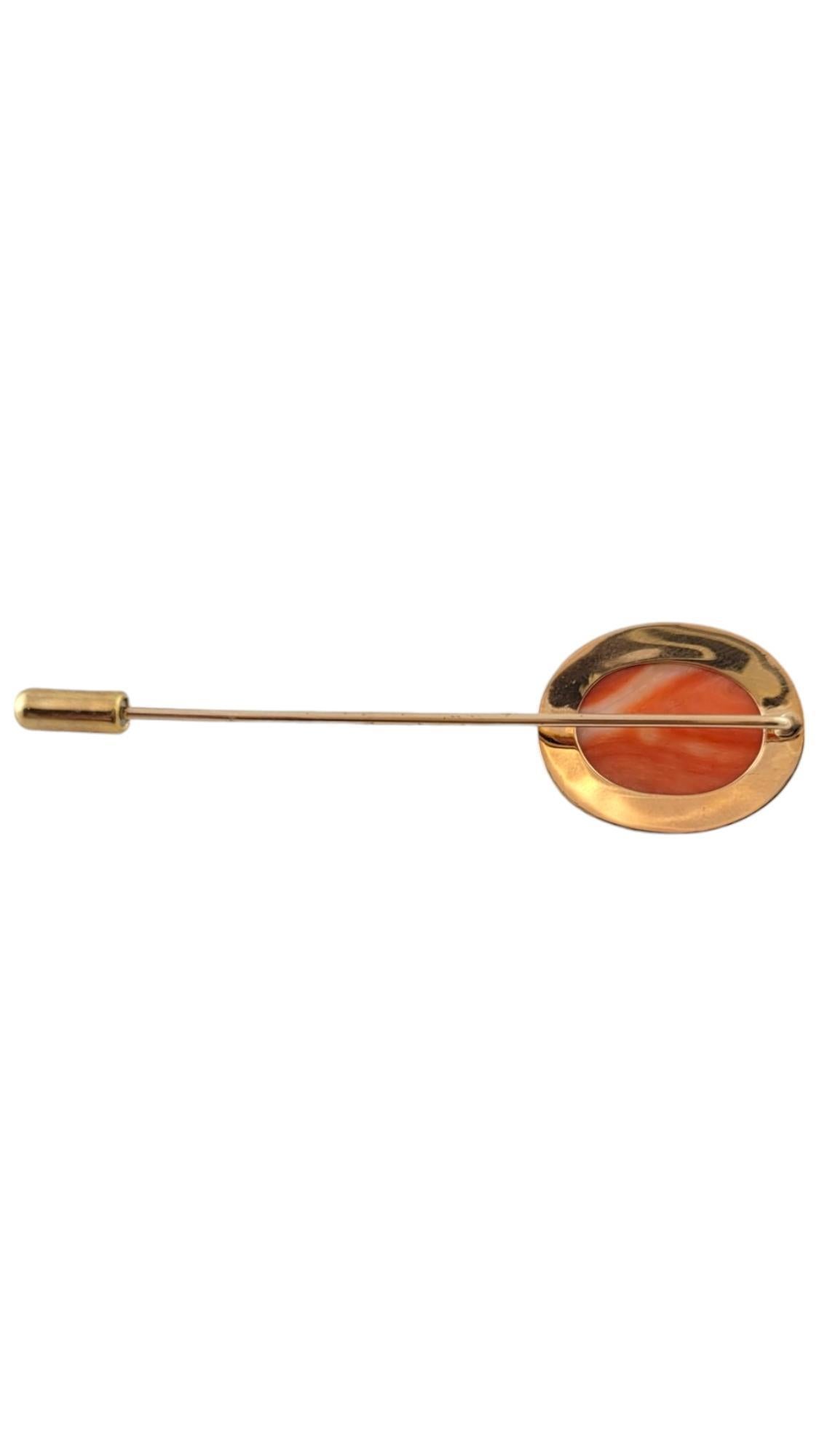 Vintage 10 Karat Yellow Gold Coral Cameo Stick Pin #17771 In Good Condition In Washington Depot, CT
