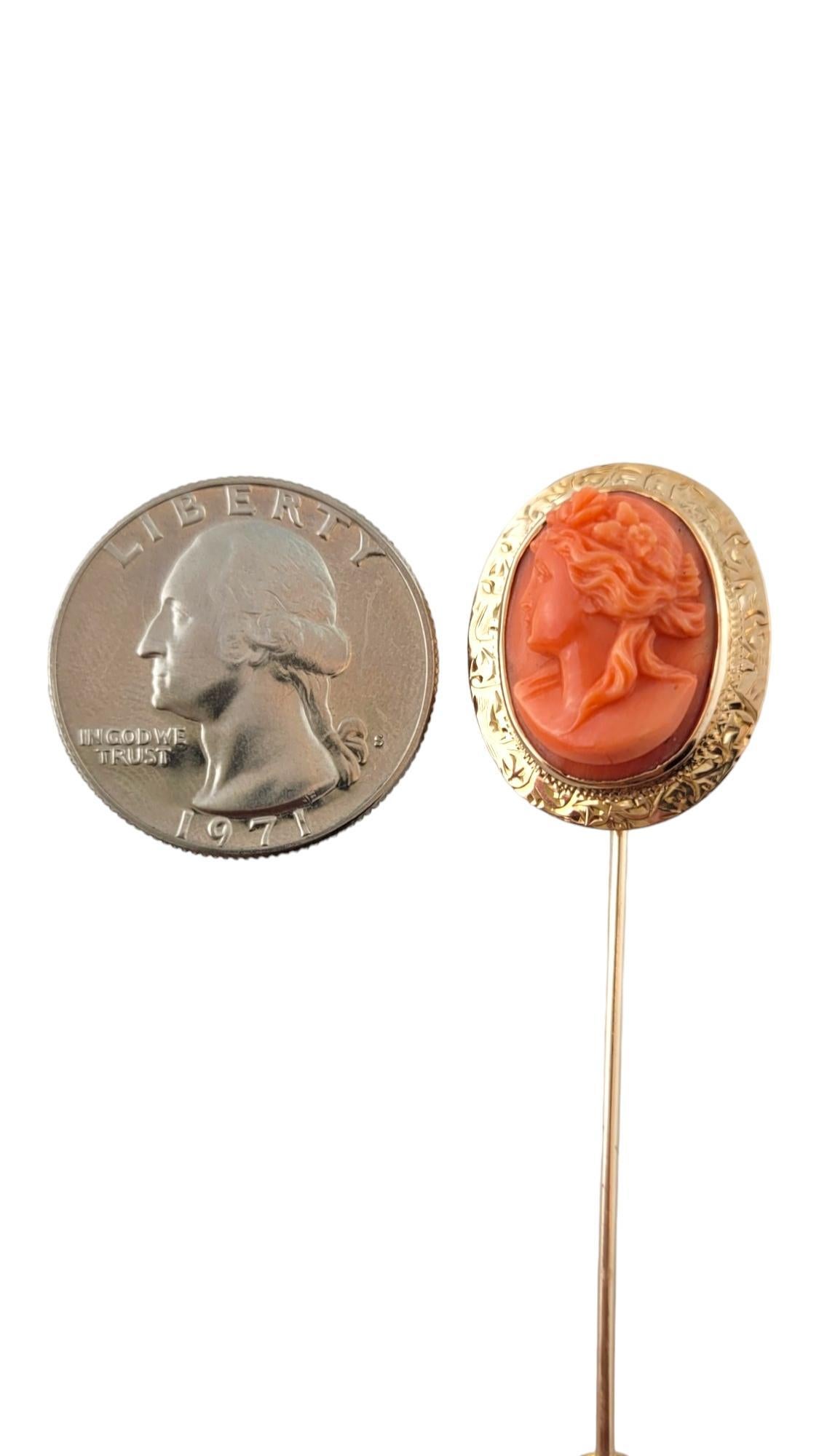 Vintage 10 Karat Yellow Gold Coral Cameo Stick Pin #17771 2