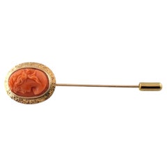 Vintage 10 Karat Yellow Gold Coral Cameo Stick Pin #17771
