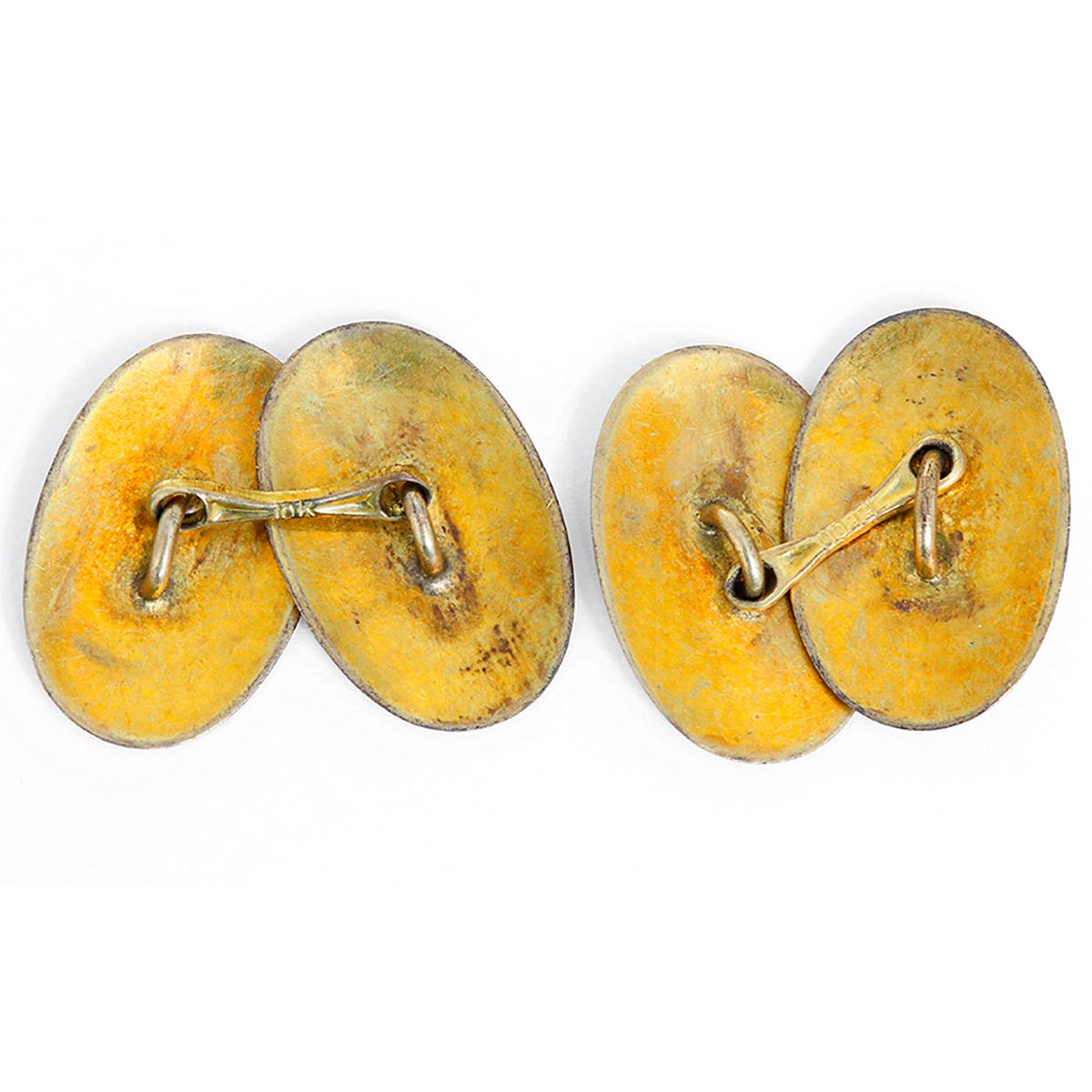Vintage 10k Yellow Gold Oval Cufflinks - These vintage cufflinks are 10k yellow gold and measure apx. 11/16-inch in length and 7/16-inch in width. Total weight is 3.6 grams.