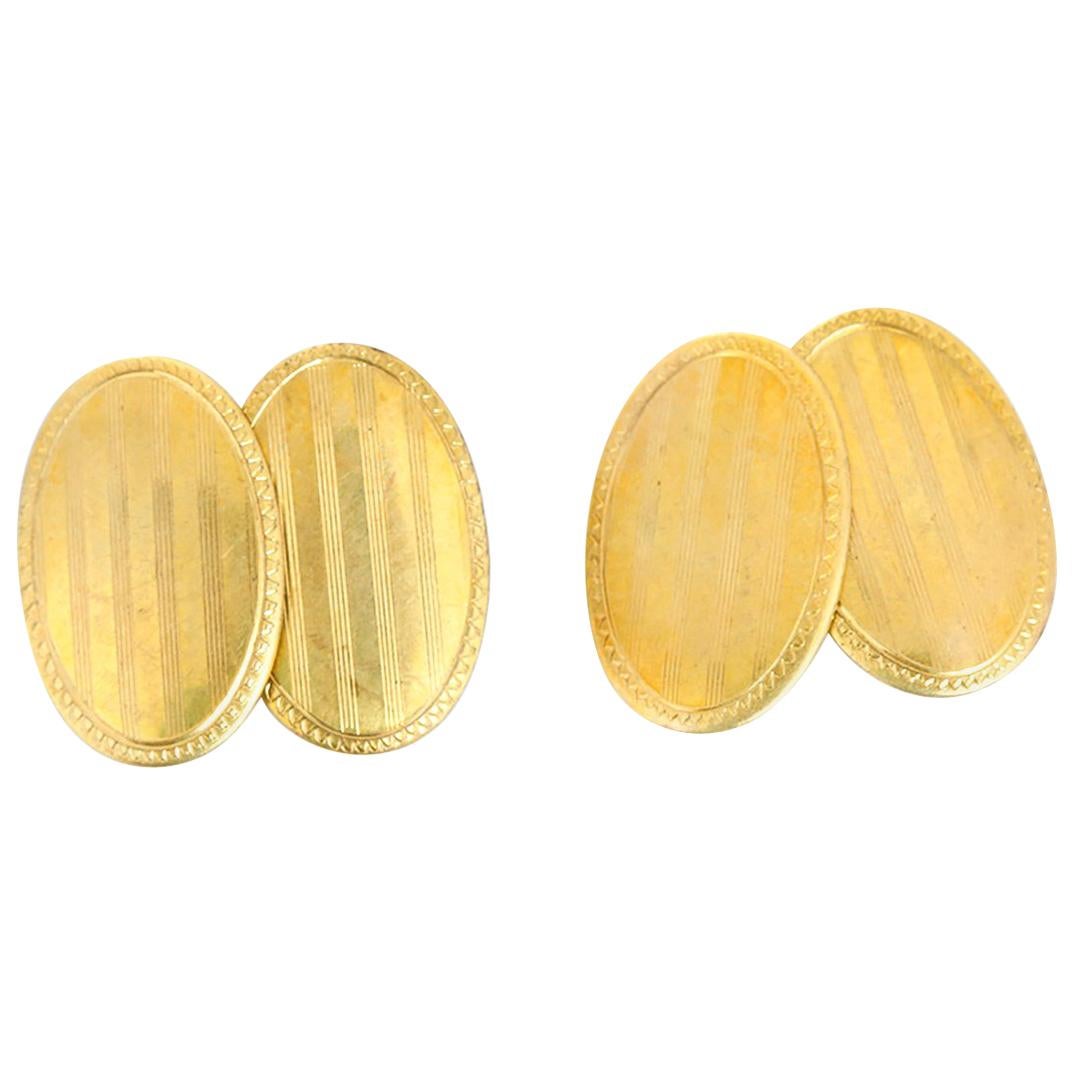 Vintage 10 Karat Yellow Gold Oval Cufflinks