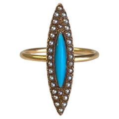 Vintage 10 Karat Yellow Gold Turquoise and Pearl Ring