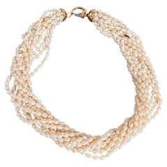 Vintage 10 Multi-Strand Freshwater Pearl Necklace, Private Italian Collection