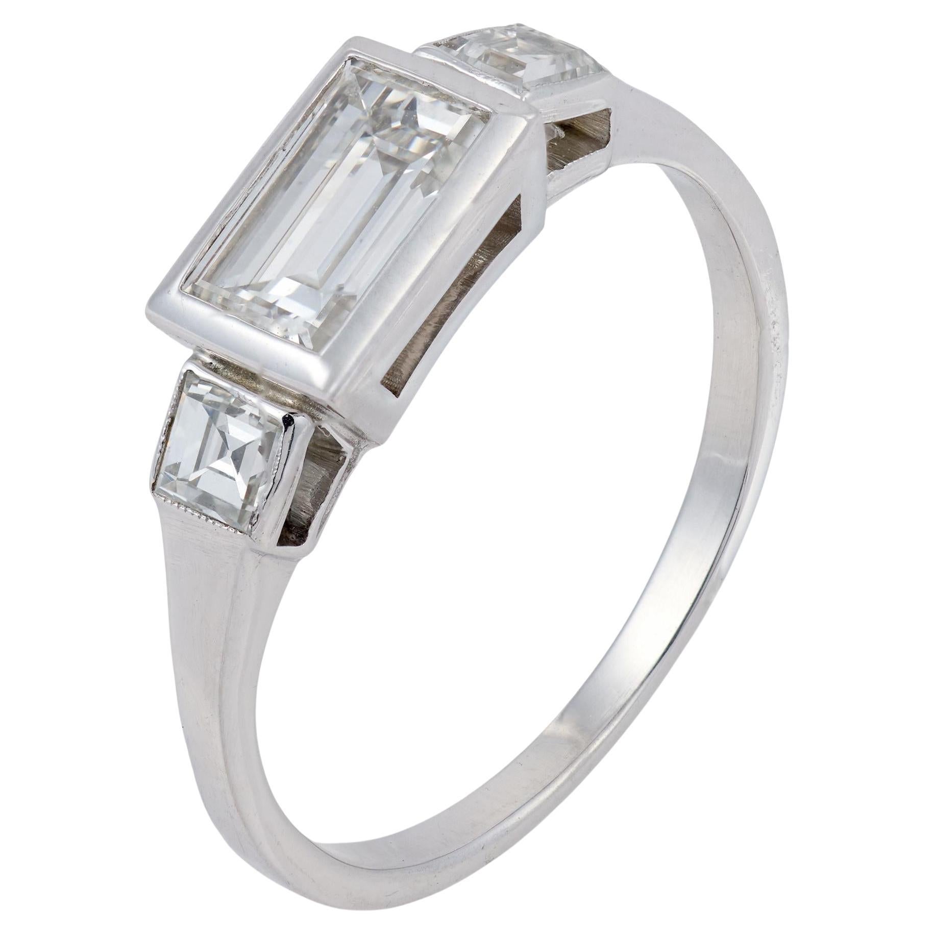 Vintage 1.00 carat baguette cut diamond platinum engagement ring