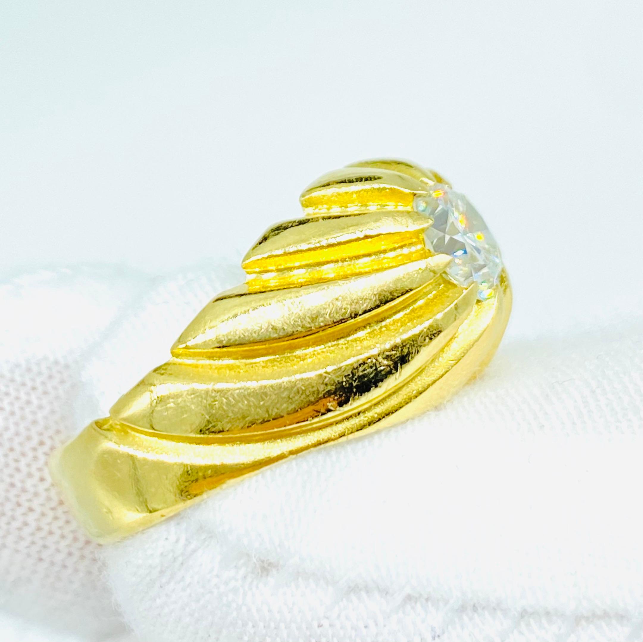 Taille ronde Bague Vintage 1.00 Carat Natural Diamond Gent's 18k Gold Ring en vente
