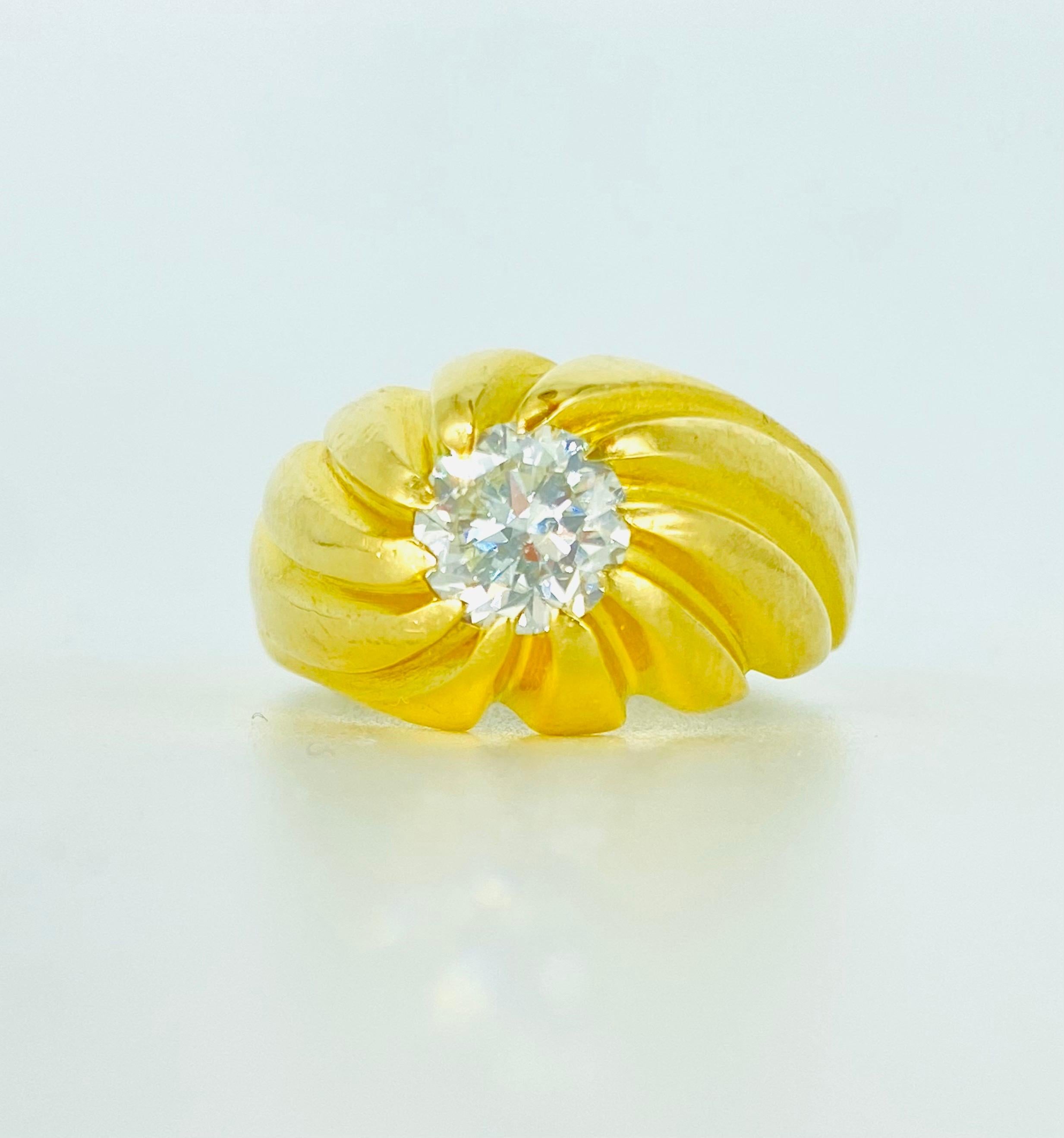 Bague Vintage 1.00 Carat Natural Diamond Gent's 18k Gold Ring Pour hommes en vente