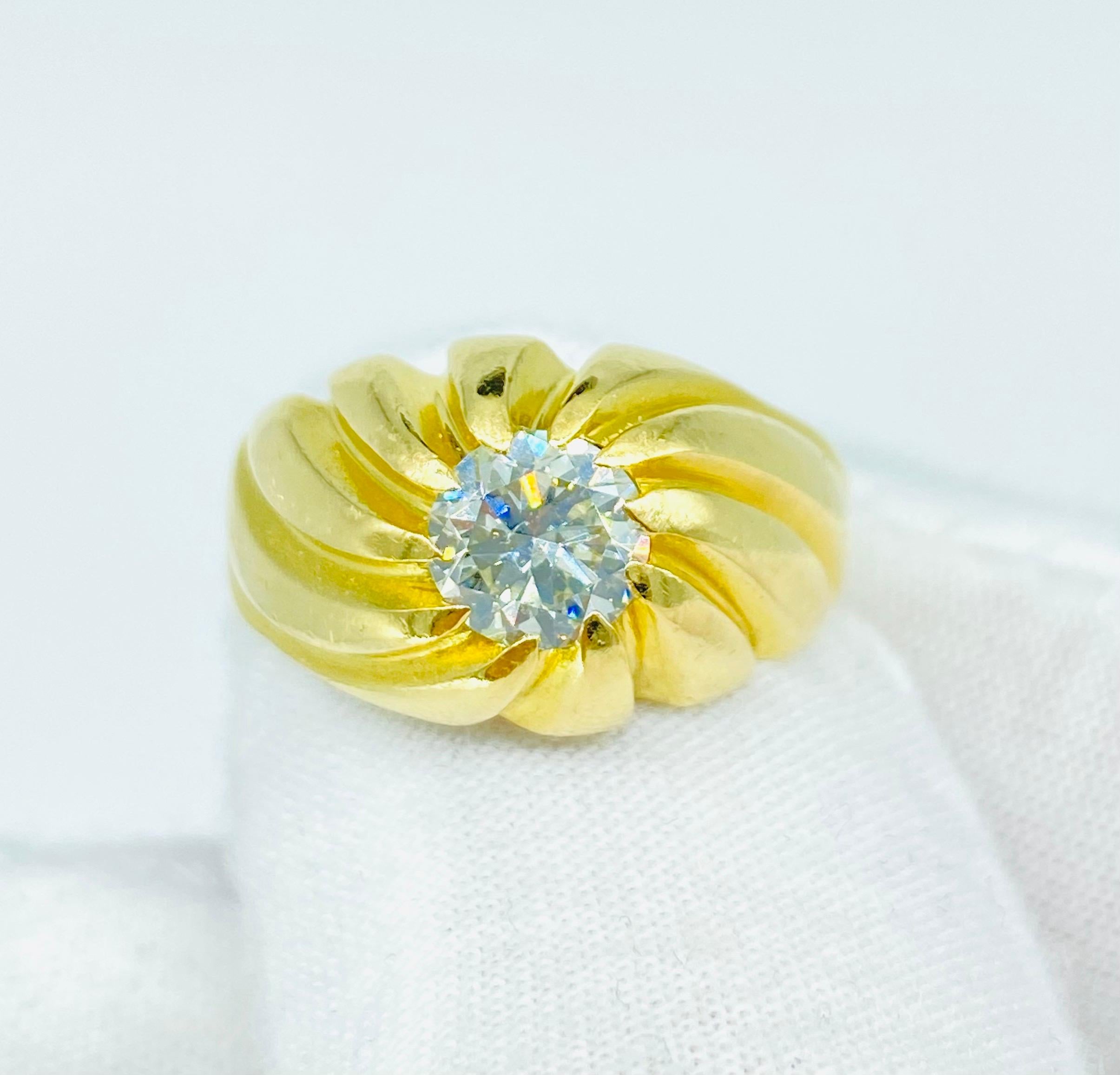 Bague Vintage 1.00 Carat Natural Diamond Gent's 18k Gold Ring en vente 1