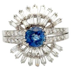 Vintage 1,00 Karat Kissen Saphir und Baguette & RBC Diamond Platinum Ring