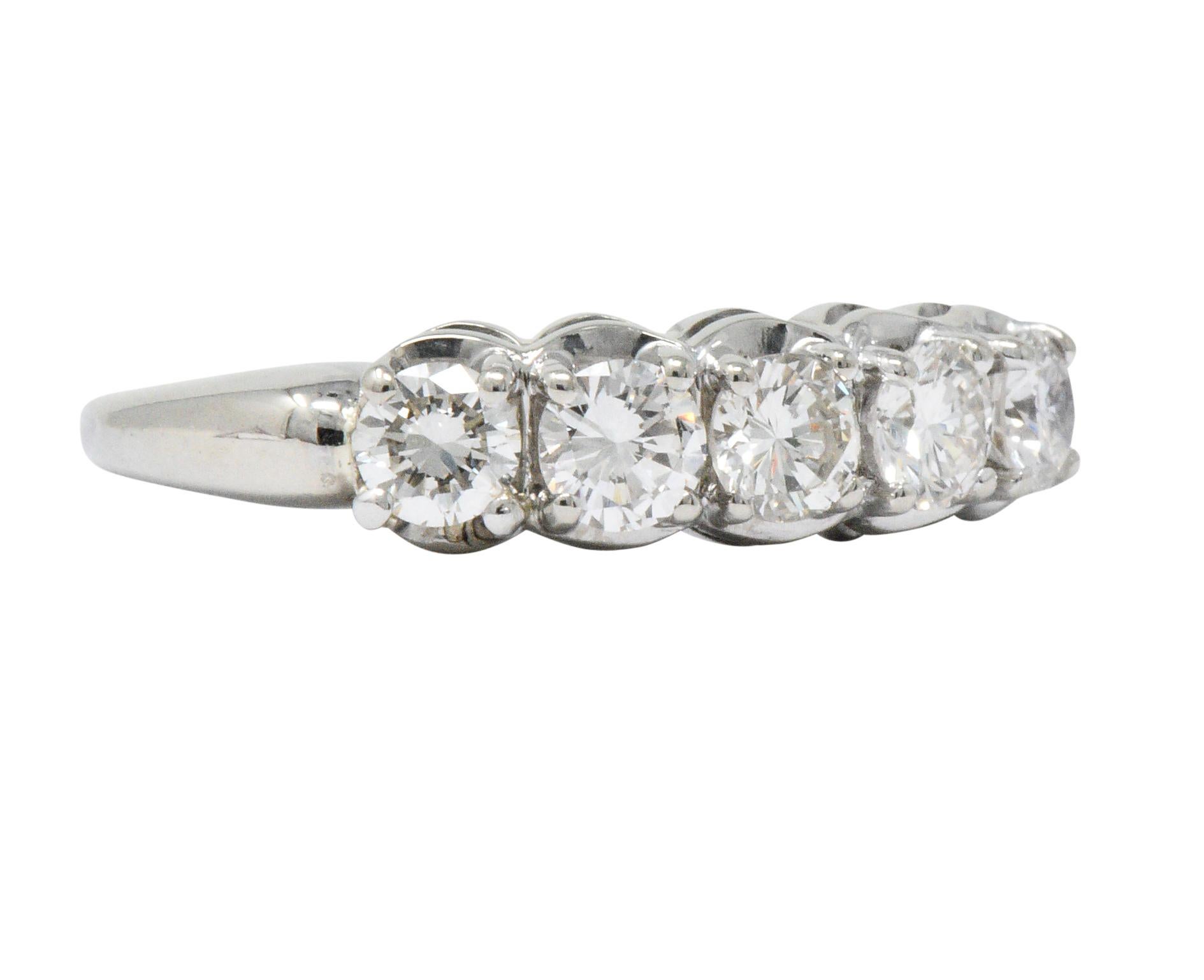Contemporary Vintage 1.00 Carat Diamond 14 Karat White Gold 5-Stone Ring