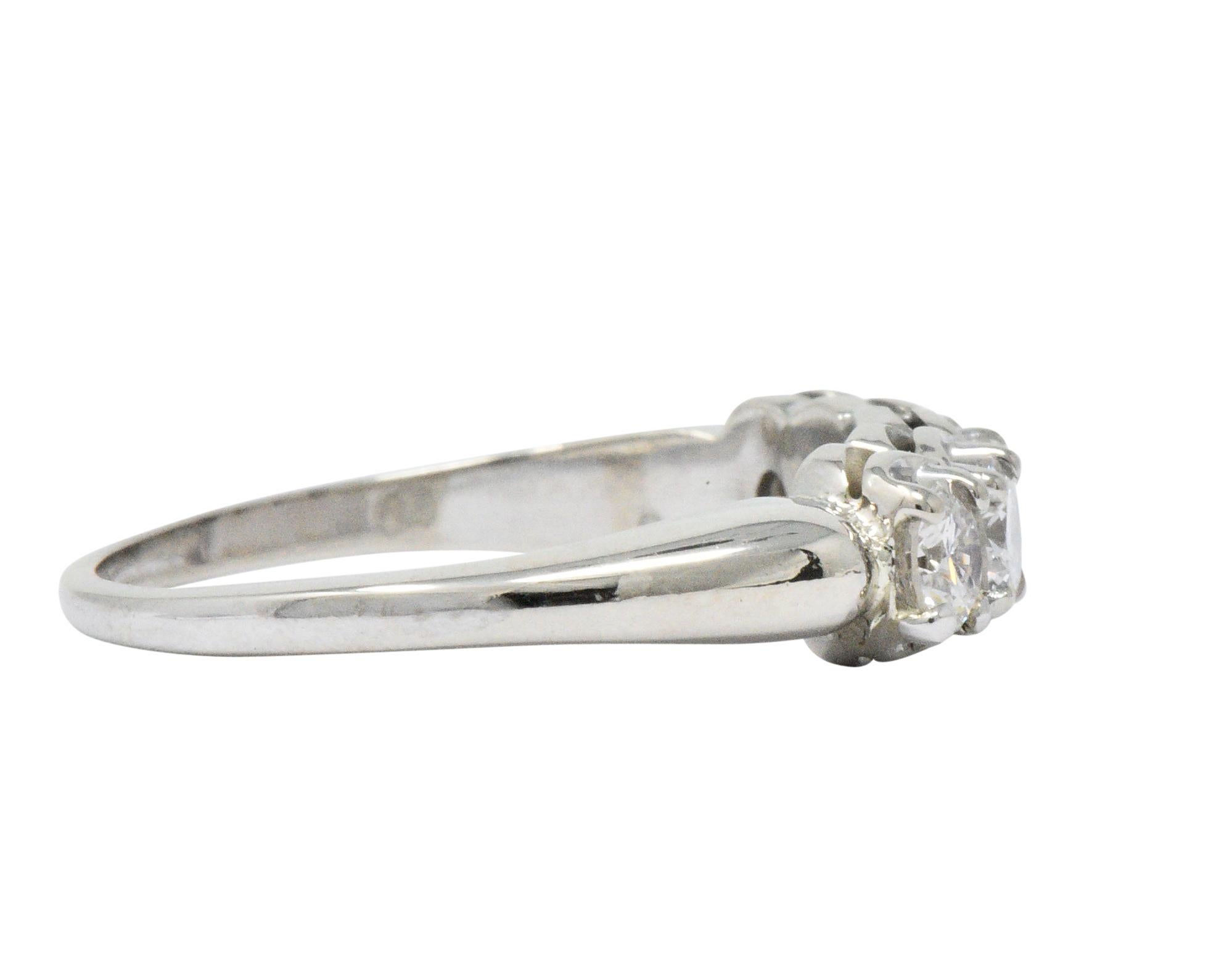Vintage 1.00 Carat Diamond 14 Karat White Gold 5-Stone Ring In Excellent Condition In Philadelphia, PA