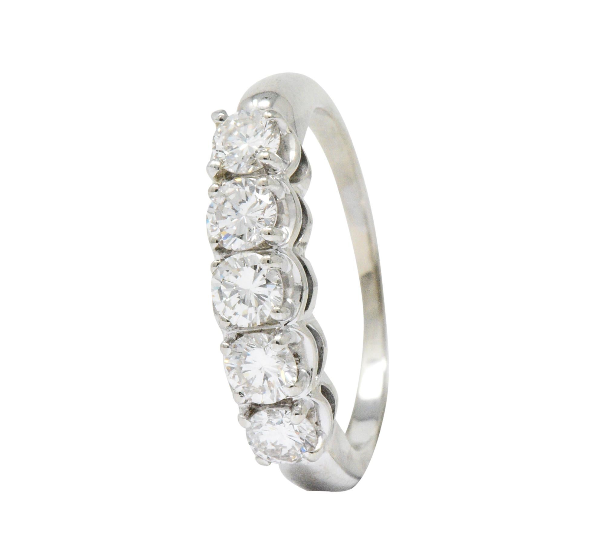 Vintage 1.00 Carat Diamond 14 Karat White Gold 5-Stone Ring 1