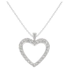 Pendentif en forme de cœur vintage en or blanc 14 carats avec un diamant de 1,00 carat