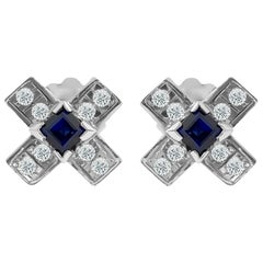 Vintage 1.00 Carat Diamond and Blue Sapphire Stud Earrings