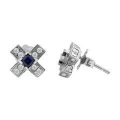Vintage 1.00 Carat Diamond and Blue Sapphire Stud Earrings