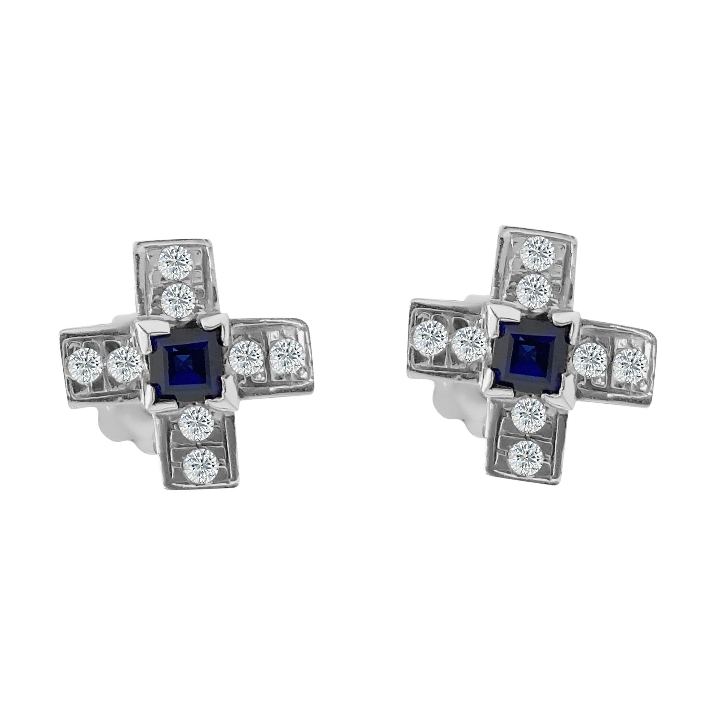 Victorian Vintage 1.00 Carat Diamond and Blue Sapphire Stud Earrings For Sale
