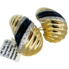 Vintage 1.00 Carat Diamonds and Onyx Swirl Omega Back X-Large Earrings 14k Gold