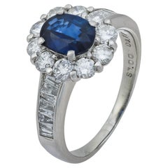 By Vintage 1.00 carat saphir diamant platine cluster ring