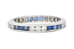 Vintage 1.00 Carat Sapphire Diamond Platinum Eternity Band Ring