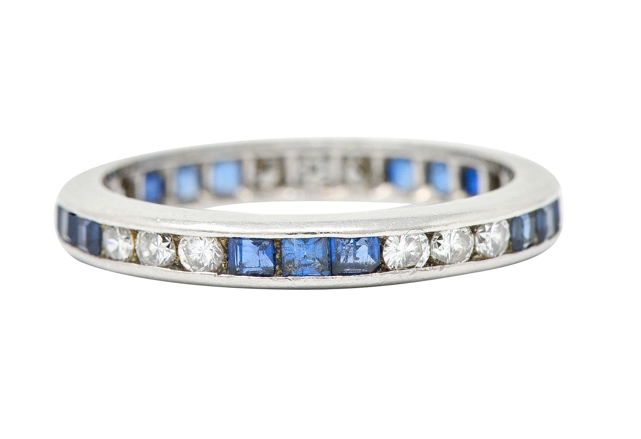 Round Cut Vintage 1.00 Carat Sapphire Diamond Platinum Eternity Band Ring