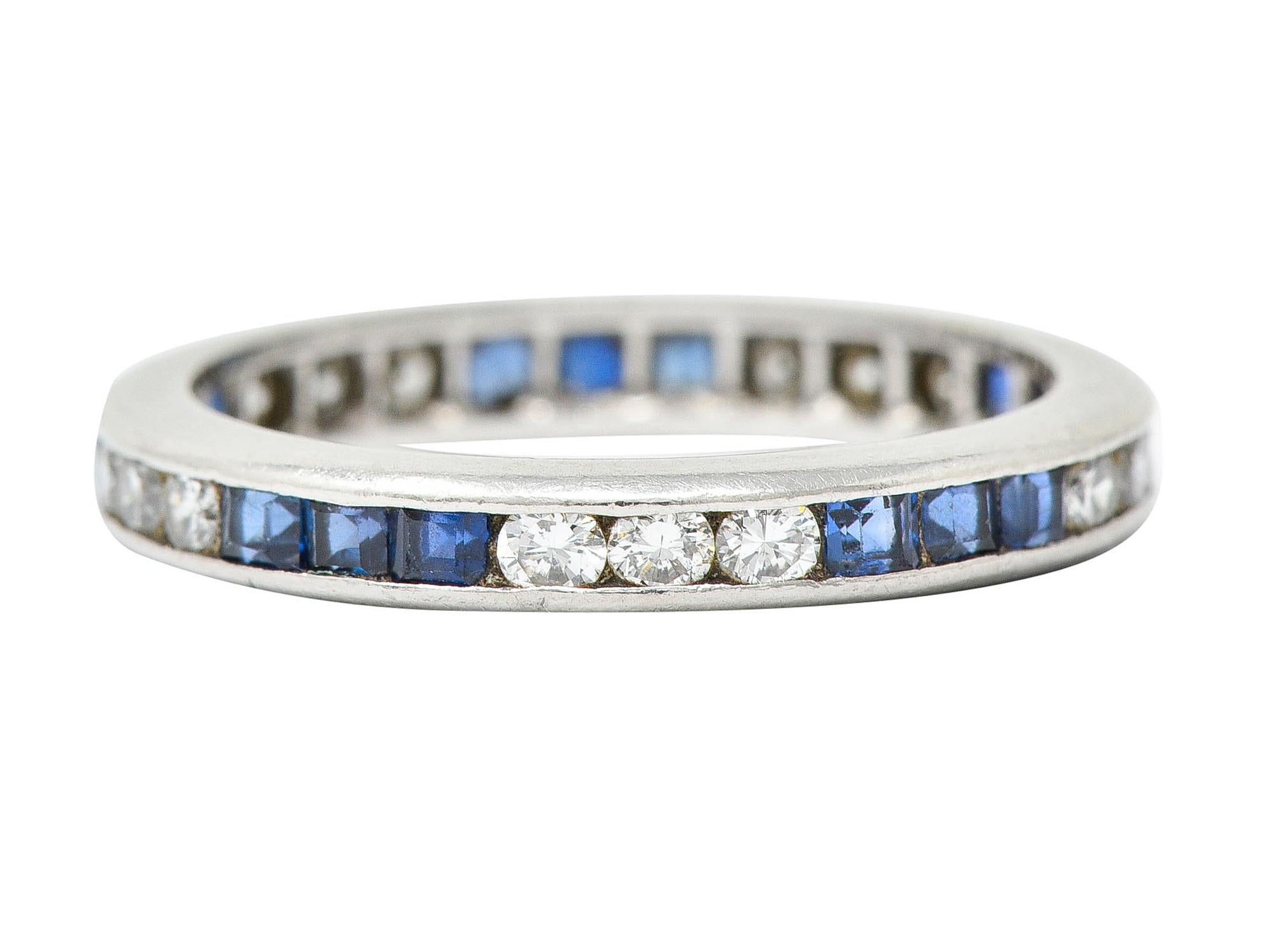 Women's or Men's Vintage 1.00 Carat Sapphire Diamond Platinum Eternity Band Ring