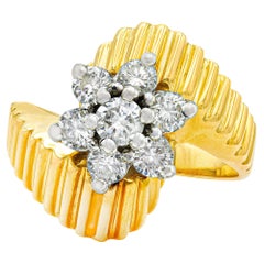 Vintage 1.00 Ctw. Bypass Cluster Flower Ring in 14k Yellow Gold