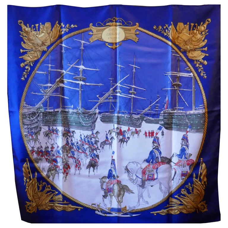 Vintage 100% Silk Scarf “Marine et Cavalerie” by Philippe Ledoux from 1967  For Sale at 1stDibs | commissaire xavier seide, 100 silk scarf