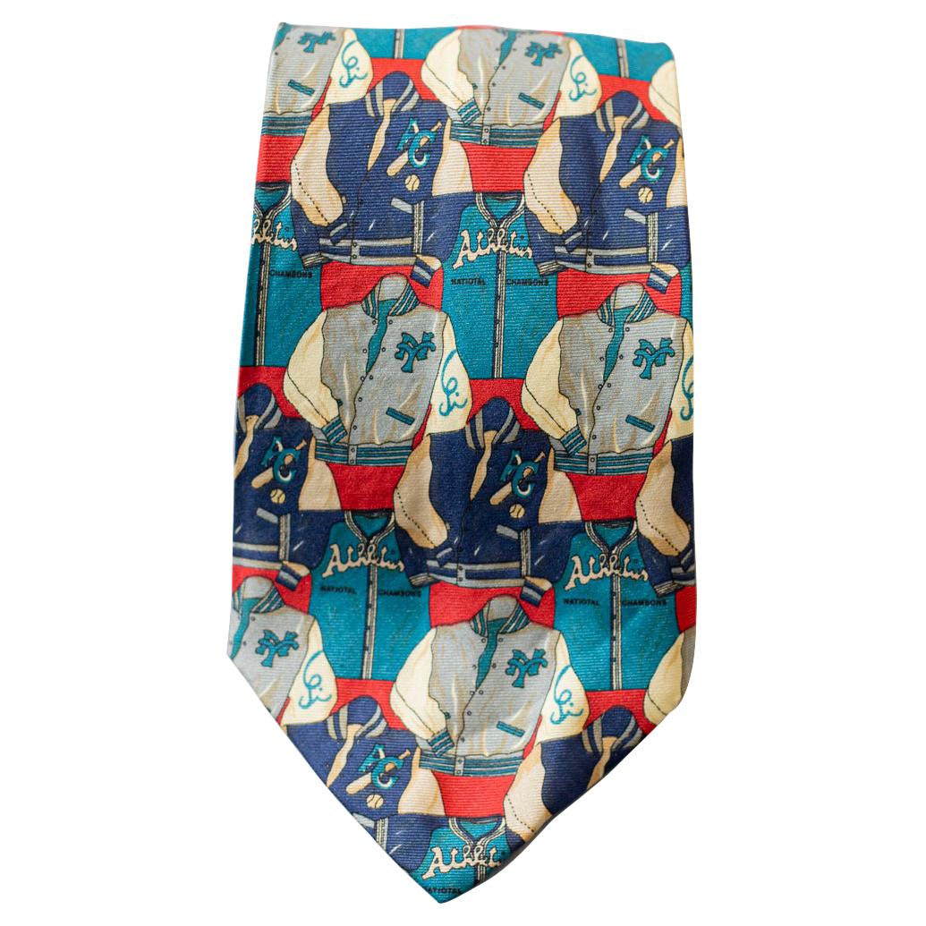 Vintage 100% silk tie decorated with sports jackets For Sale