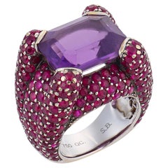 Vintage 10.00 carat amethyst ruby 18k gold cocktail ring