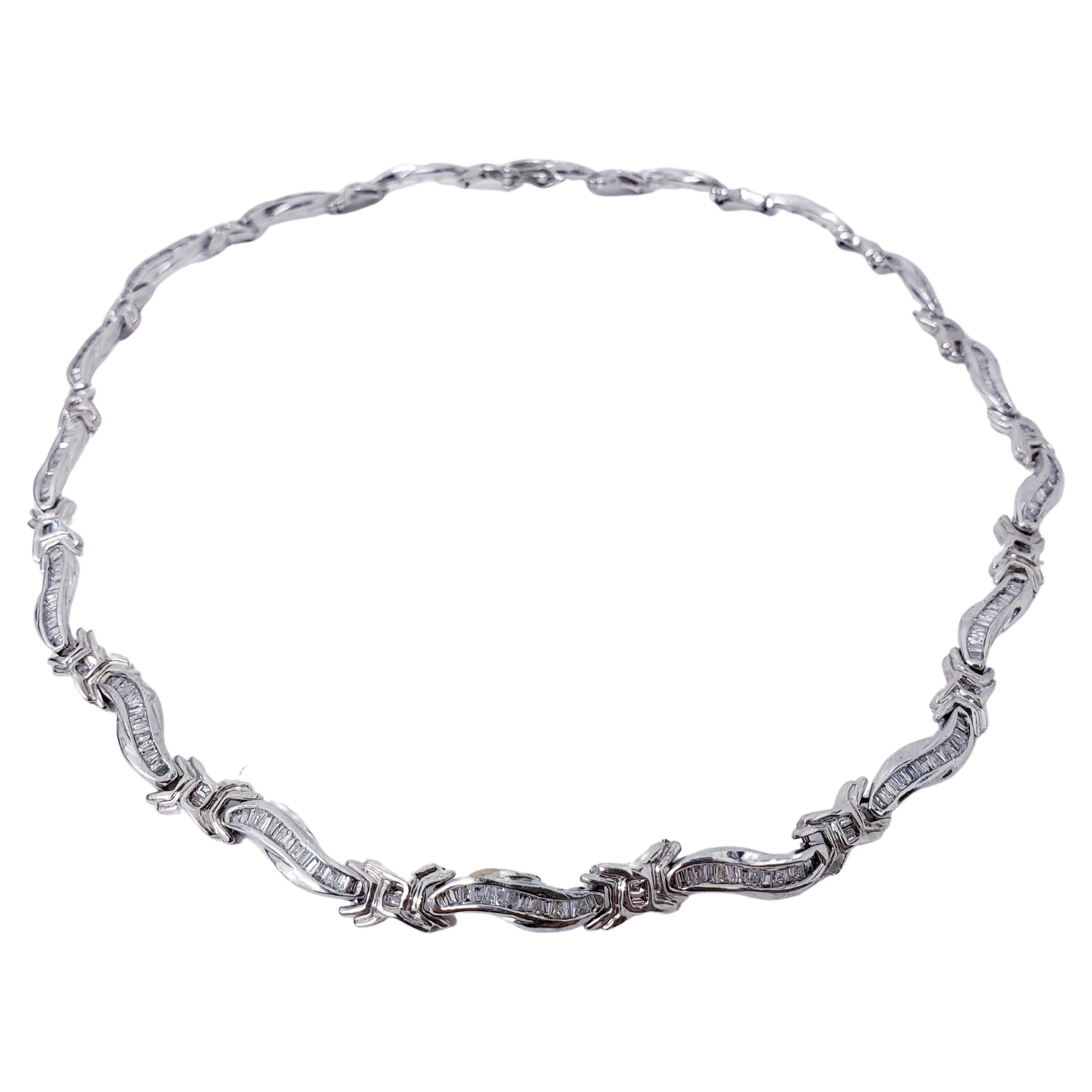 Collar Gargantilla Vintage 10.00 Quilates Diamantes Baguette Oro Blanco 14k