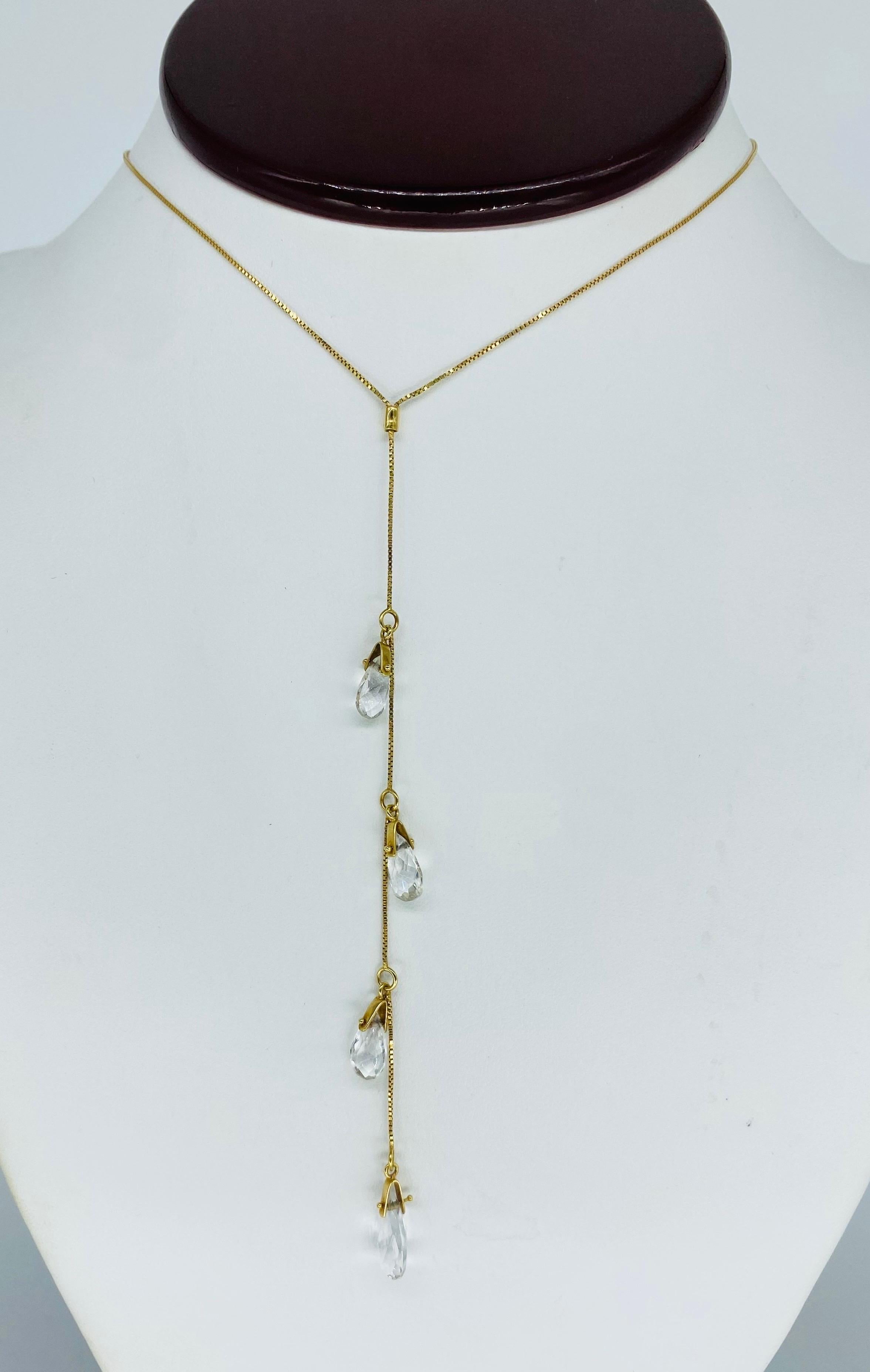 Vintage 10.00 Carat Briolette Cut Graduating Quartz Drop Necklace 18k Gold For Sale 7