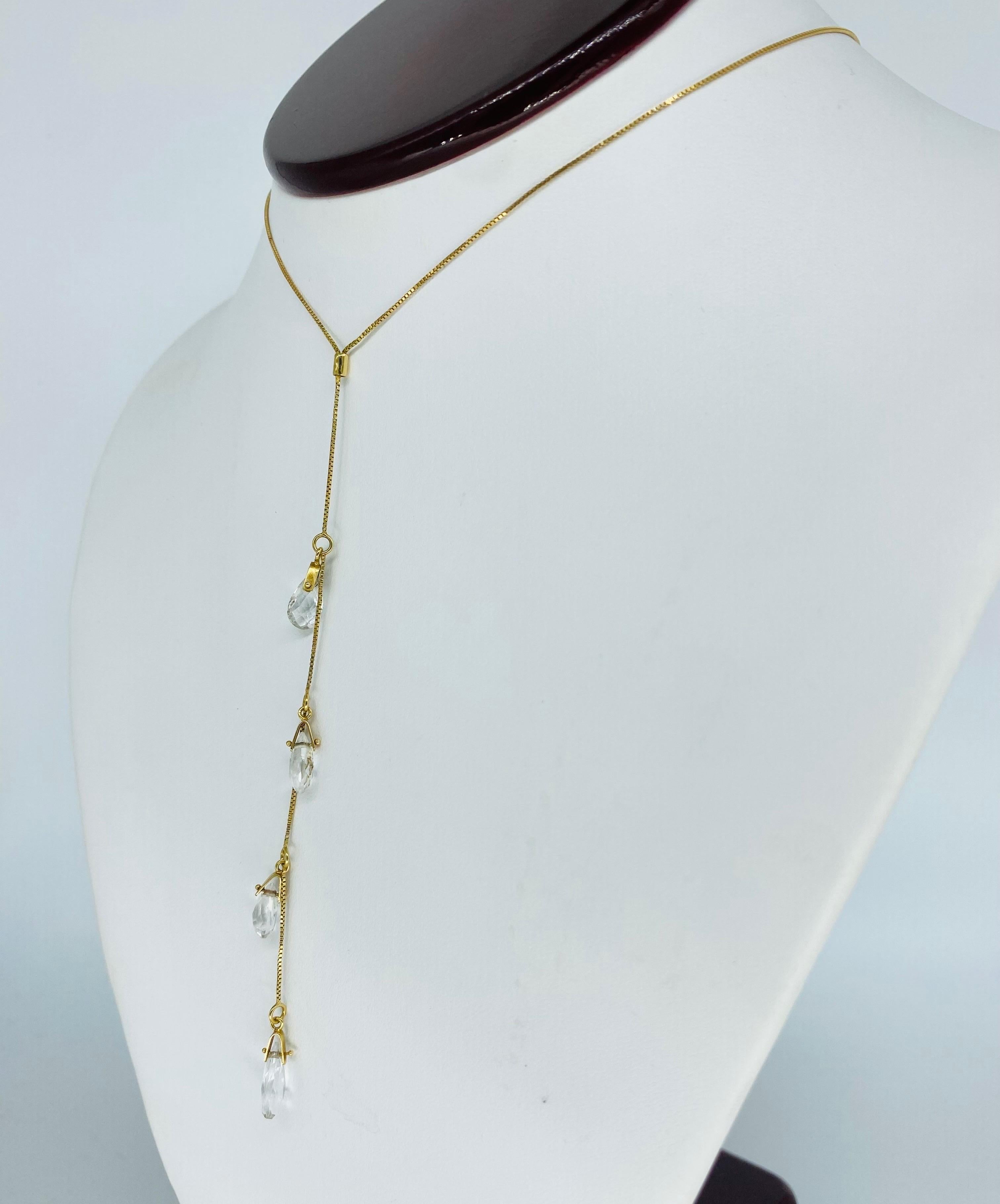 Vintage 10.00 Carat Briolette Cut Graduating Quartz Drop Necklace 18k Gold For Sale 8