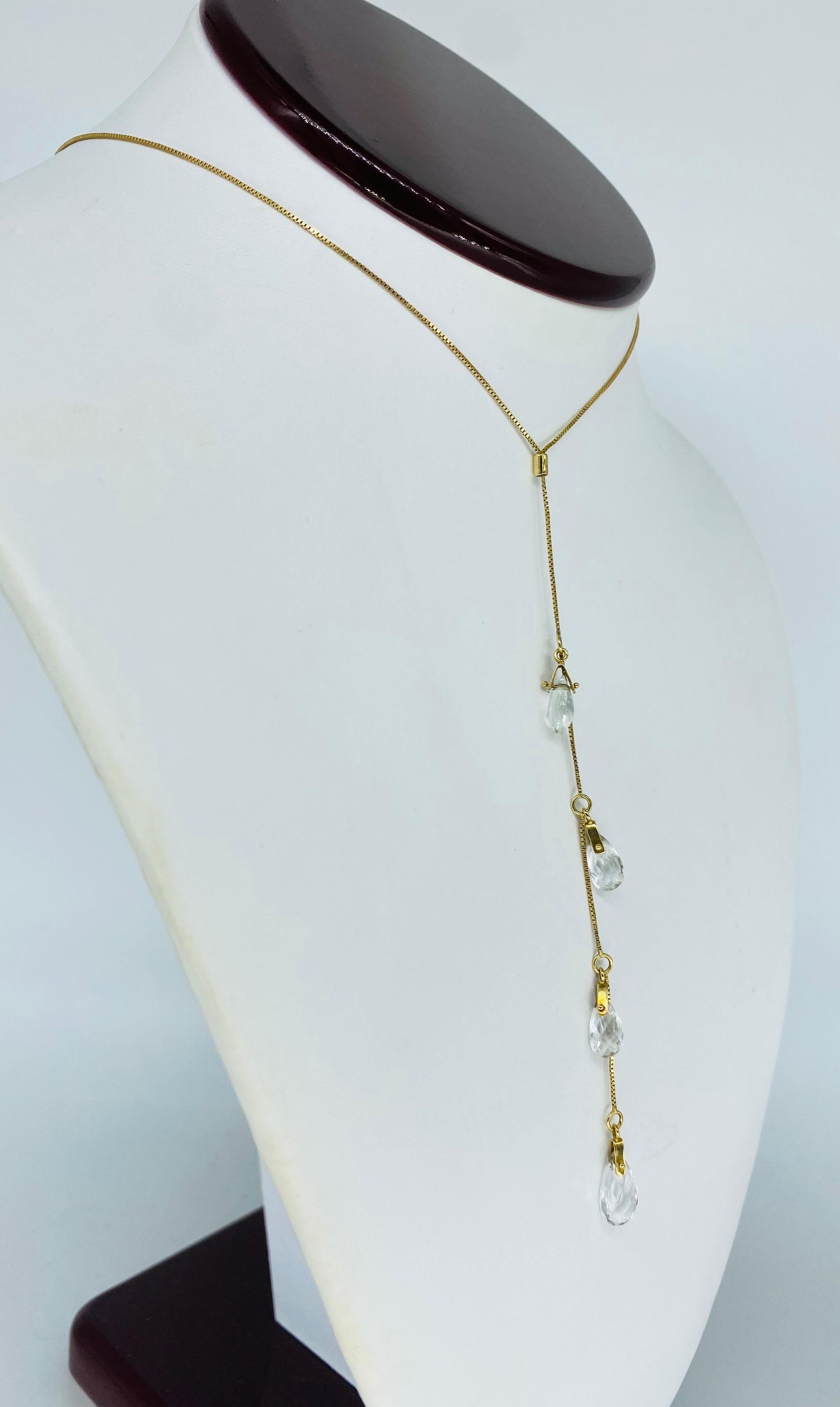 Vintage 10.00 Carat Briolette Cut Graduating Quartz Drop Necklace 18k Gold For Sale 9