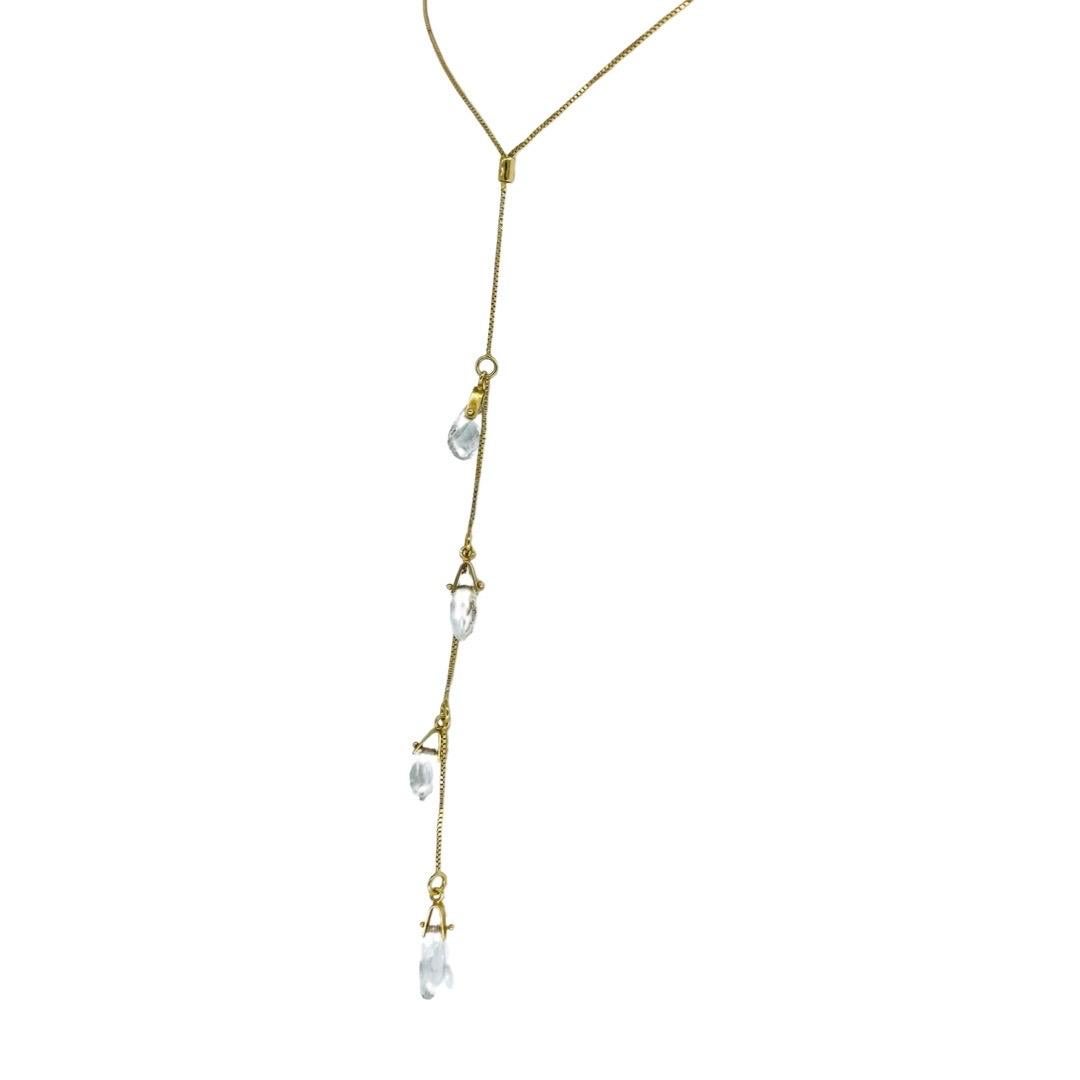 Vintage 10.00 Carat Briolette Cut Graduating Quartz Drop Necklace 18k Gold In Excellent Condition For Sale In Miami, FL