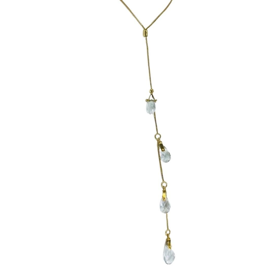 Women's Vintage 10.00 Carat Briolette Cut Graduating Quartz Drop Necklace 18k Gold For Sale