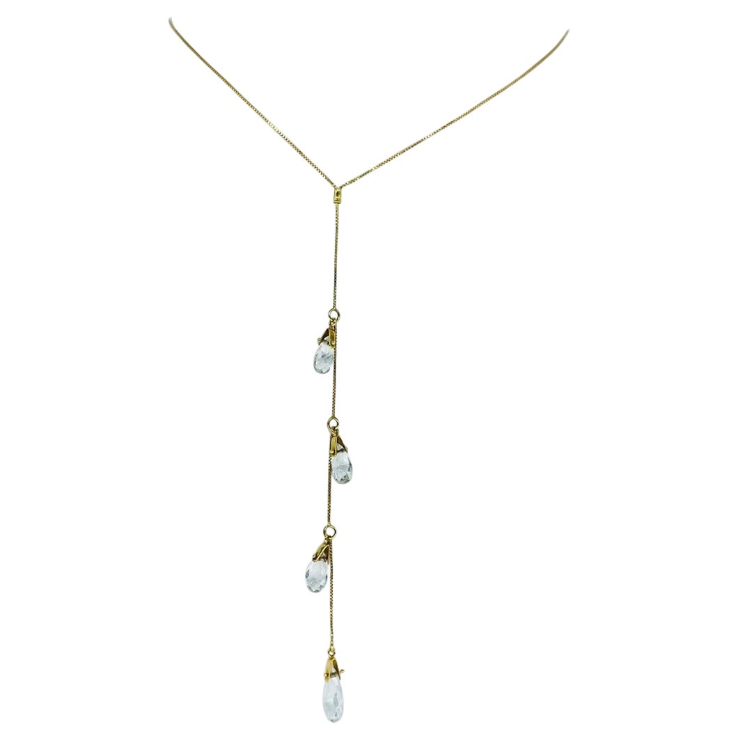 Vintage 10.00 Carat Briolette Cut Graduating Quartz Drop Necklace 18k Gold