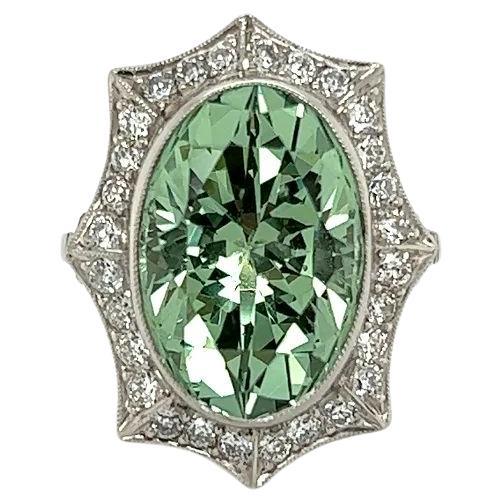 Vintage 10.00 Carat Merelani Mint Tsavorite GIA and Diamond Platinum Ring For Sale