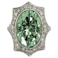 Vintage 10.00 Carat Merelani Mint Tsavorite GIA and Diamond Platinum Ring