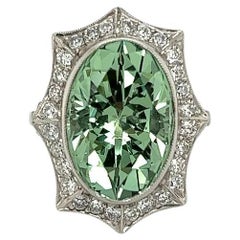 10.00 Carat Merelani Mint Tsavorite Garnet GIA and Diamond Platinum Vintage Ring