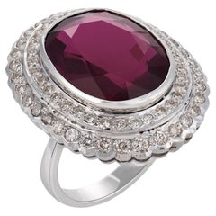 Vintage 10.00 carat rubellite tourmaline diamond 18k white gold cocktail ring