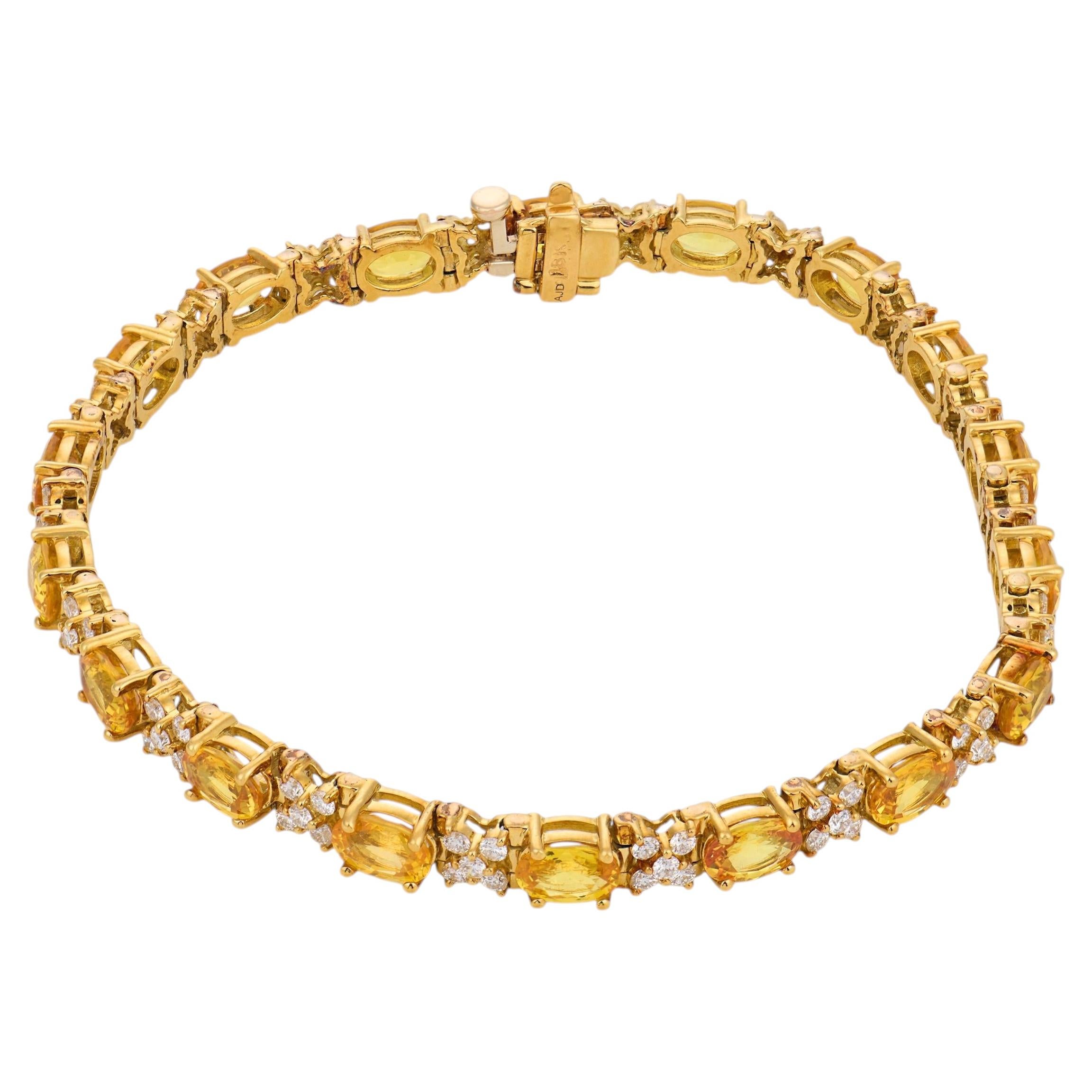 Vintage 10.00 carat yellow sapphire diamond 18k yellow gold bracelet