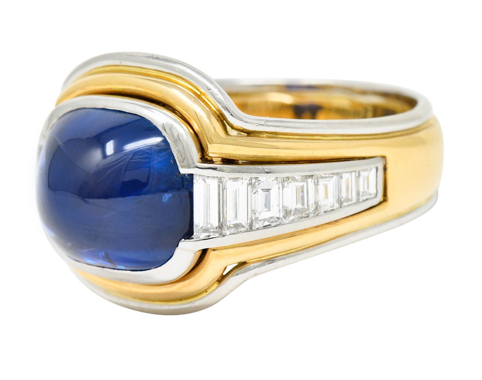 Cabochon Vintage 10.00 Carats Sapphire Diamond 18 Karat Two-Tone Men’s Unisex Ring