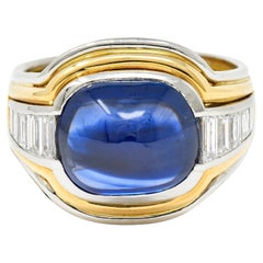 Vintage 10.00 Carats Sapphire Diamond 18 Karat Two-Tone Men’s Unisex Ring