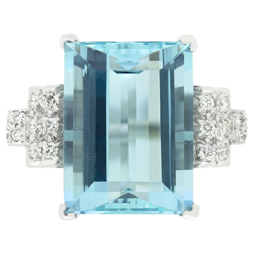 Vintage 10.00ct Aquamarine and Diamond Cocktail Ring, c.1950s