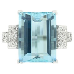 Vintage 10.00ct Aquamarine and Diamond Cocktail Ring, c.1950s